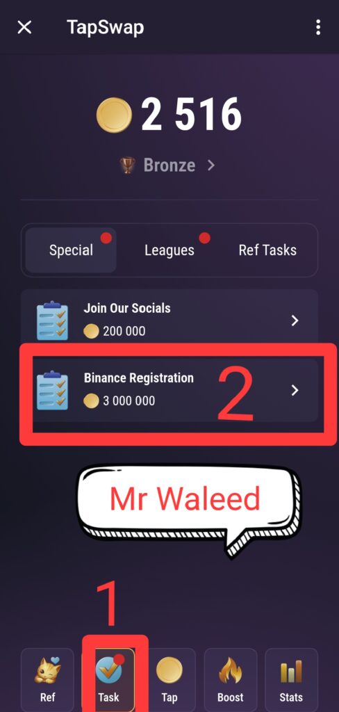 How to do register binance on Tapswap