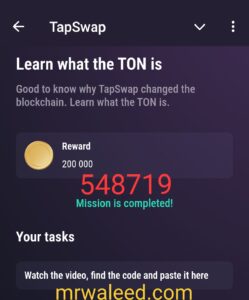 Tapswap YouTube Video Code