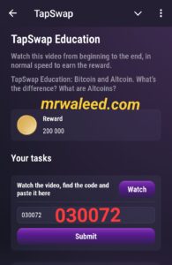 Today Tapswap YouTube Video Code
